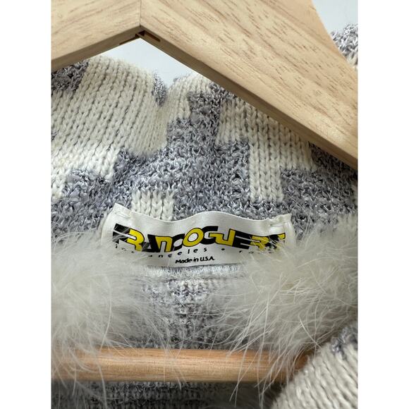RANCOGJERRS Grey White Knit Long Sleeve Fuzzy Cardigan Jacket‎ Women's Large - Picture 7 of 14